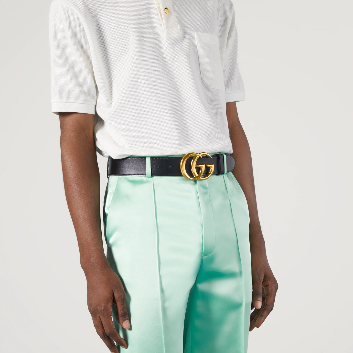 Ceinture large GG Marmont avec boucle brillante