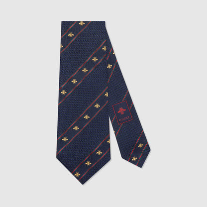 Cravate en jacquard de soie avec bande Web et motif abeille