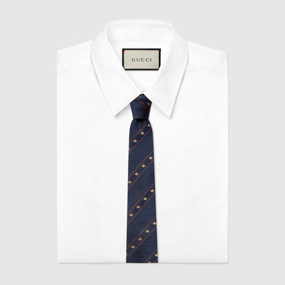 Cravate en jacquard de soie avec bande Web et motif abeille