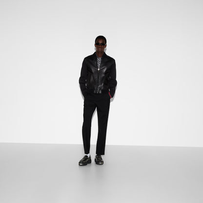 Blouson aviateur en maille et cuir nappa