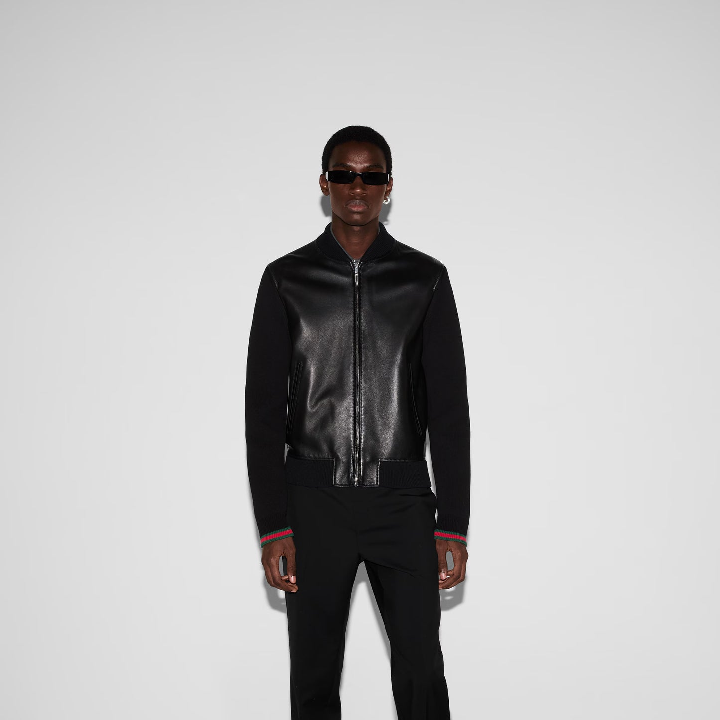 Blouson aviateur en maille et cuir nappa