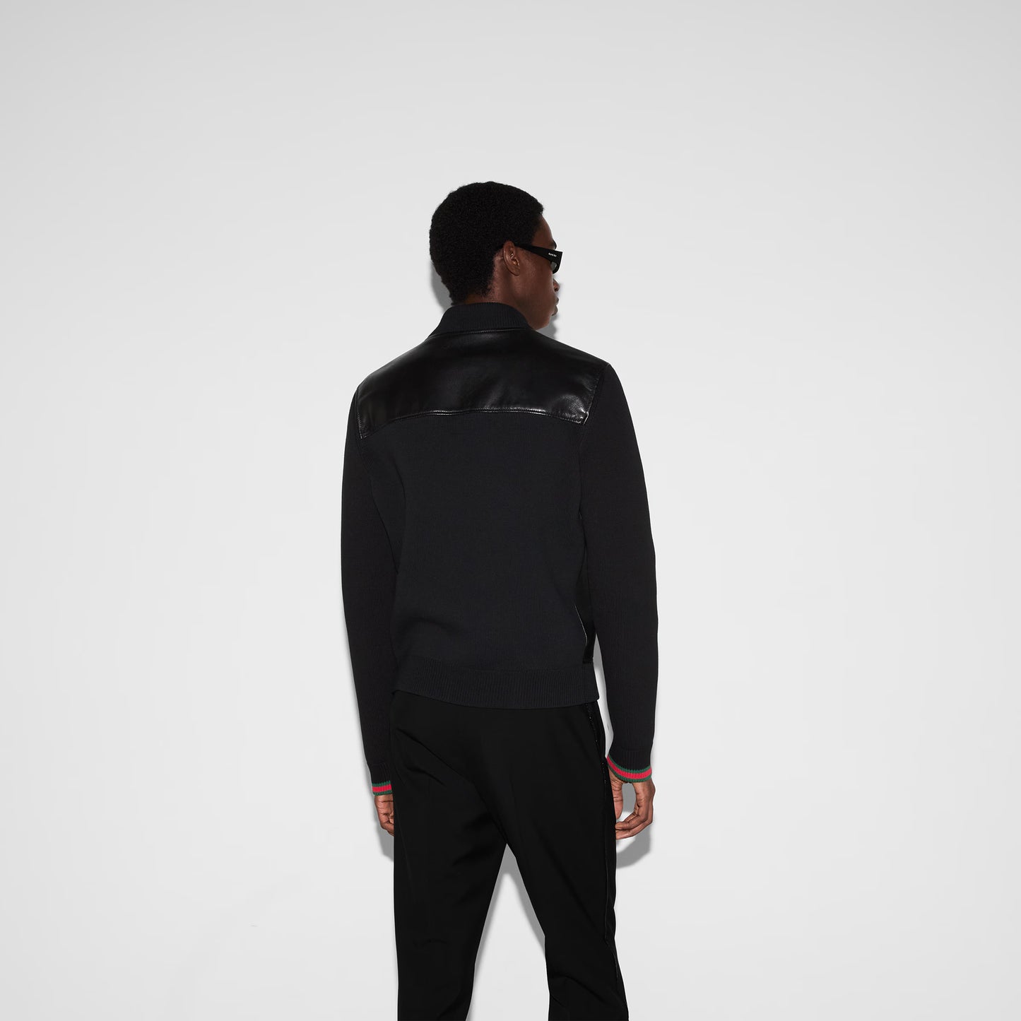 Blouson aviateur en maille et cuir nappa