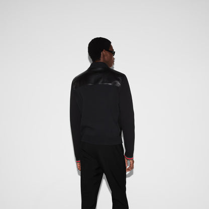 Blouson aviateur en maille et cuir nappa