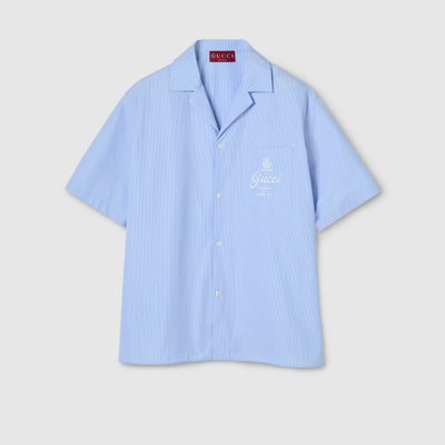 Thin striped cotton poplin bowling shirt