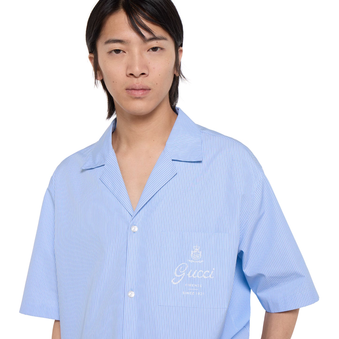 Chemise de bowling en popeline de coton à rayures fin