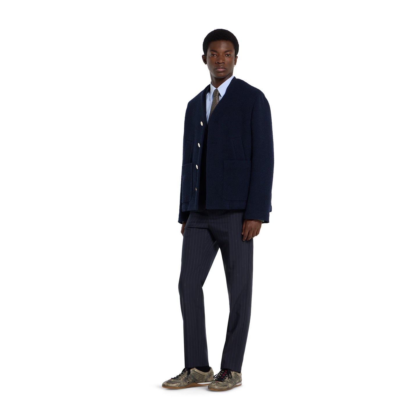 Pantalon en laine à fines rayures