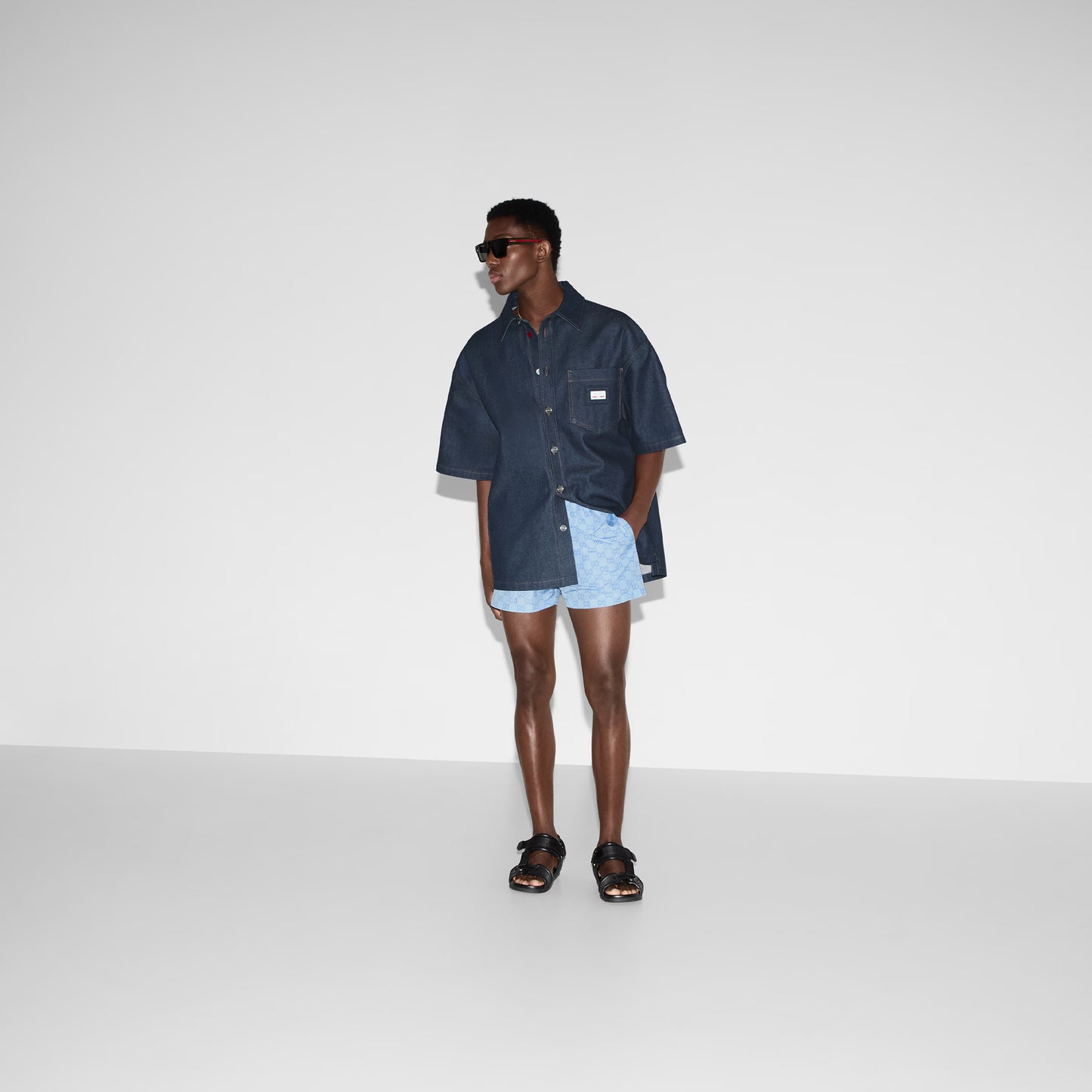Short de bain technique en popeline imprimée