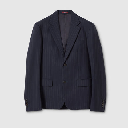 Veste en laine à fines rayures à simple boutonnage