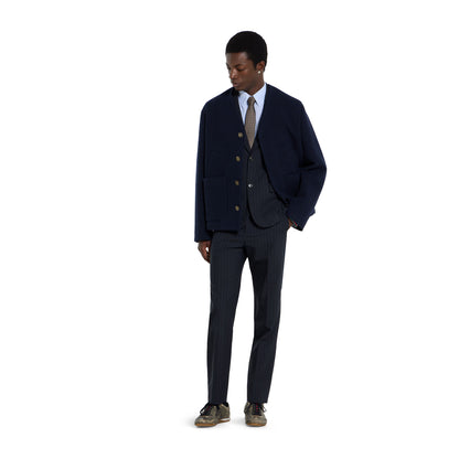 Veste en laine à fines rayures à simple boutonnage