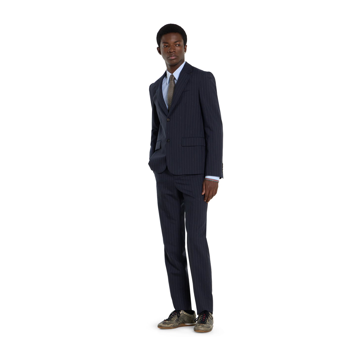 Veste en laine à fines rayures à simple boutonnage