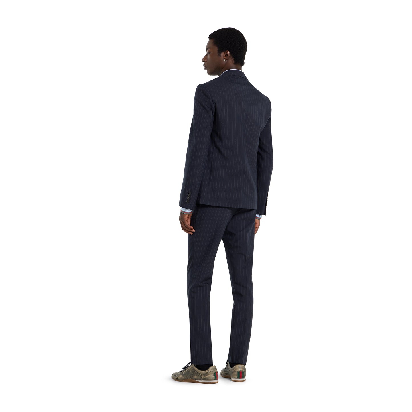 Veste en laine à fines rayures à simple boutonnage