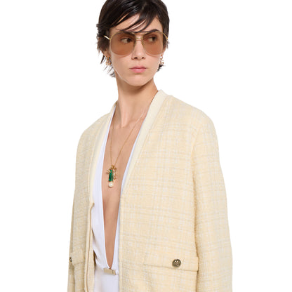 Veste en tweed de coton à carreaux lamé