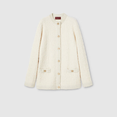 Wool lamé bouclé cardigan