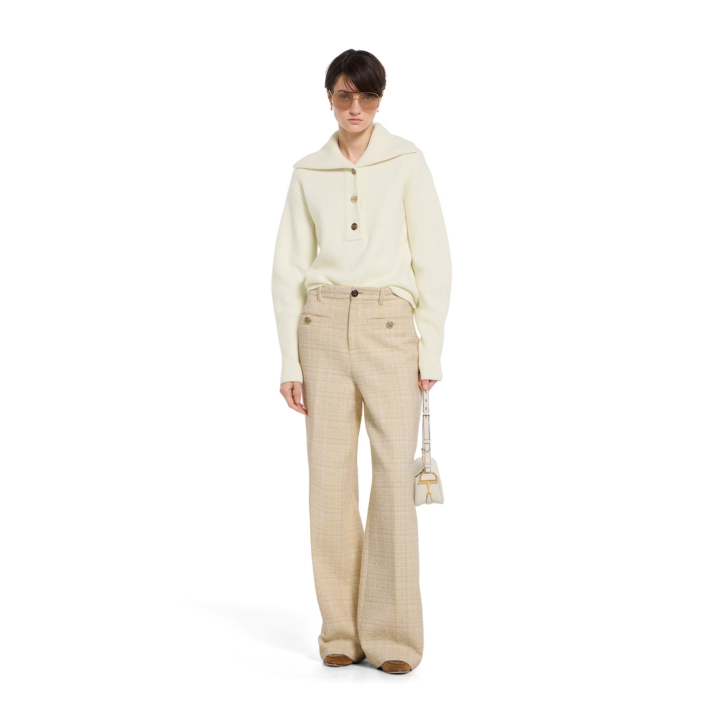 Pantalon en tweed de coton à carreaux