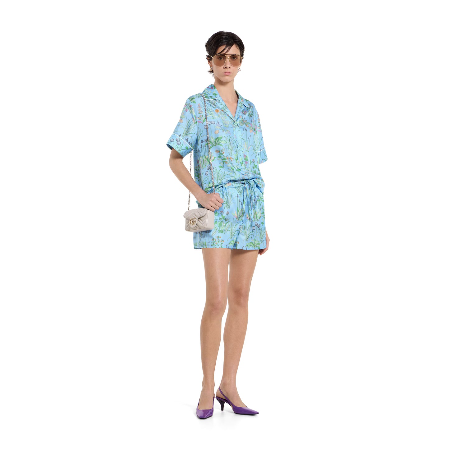 Short en twill de soie avec imprimé