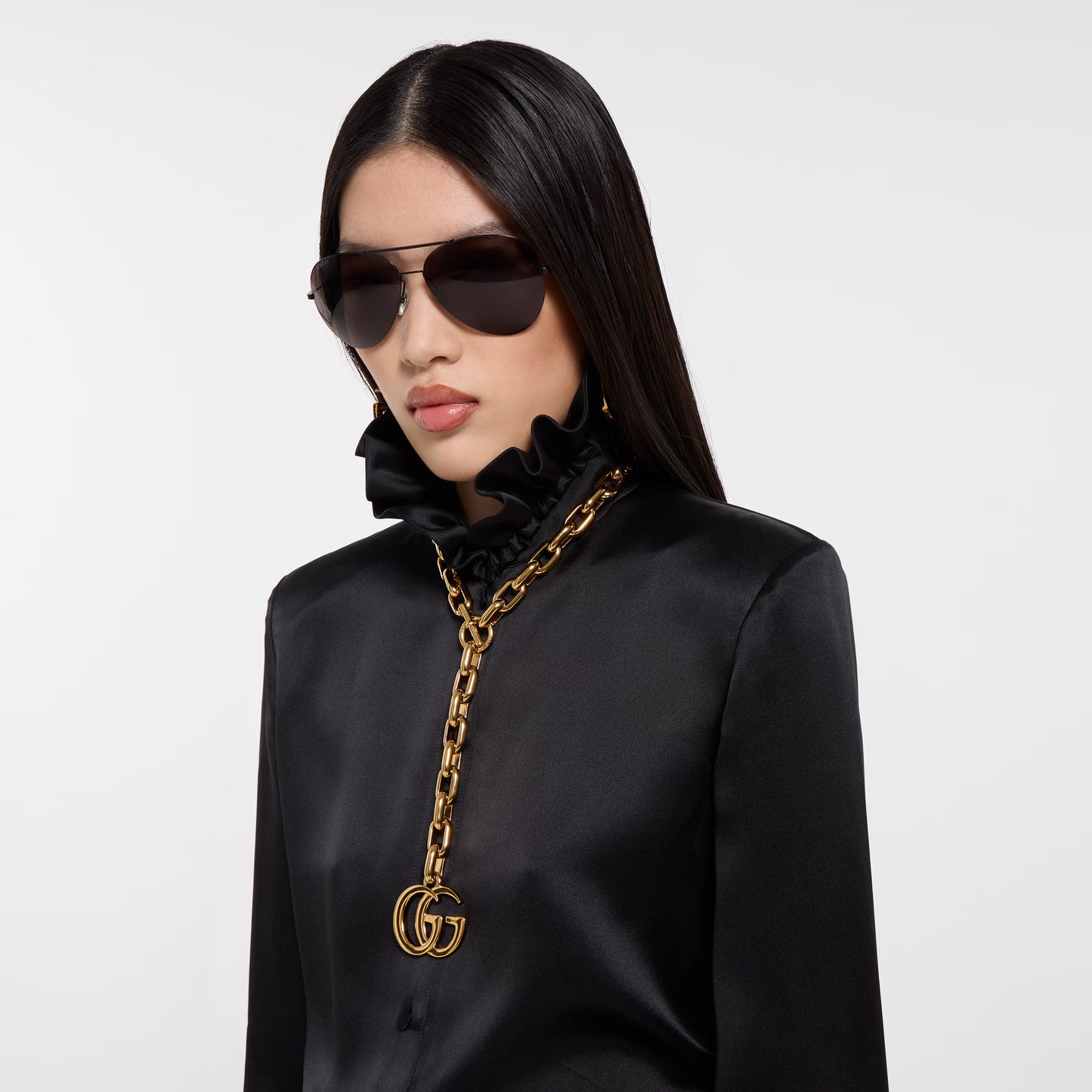 Chemise en satin de soie avec nœud