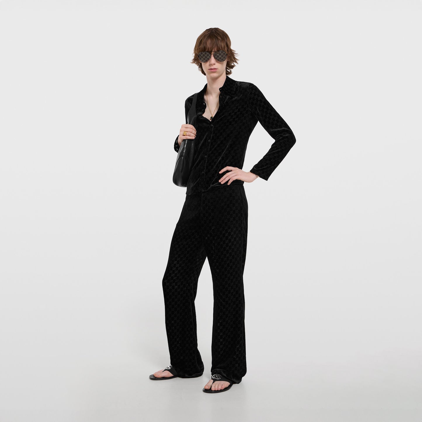 Chemise en velours dévoré GG stretch