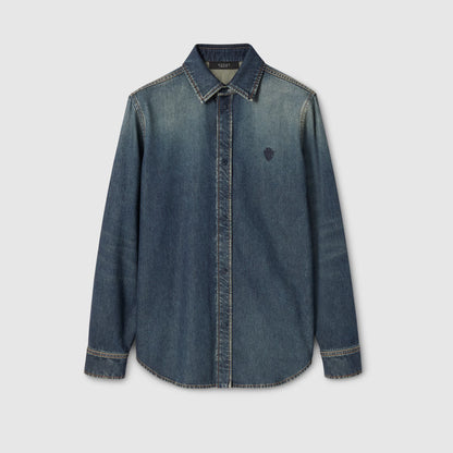 Chemise en denim de coton certifié délavé