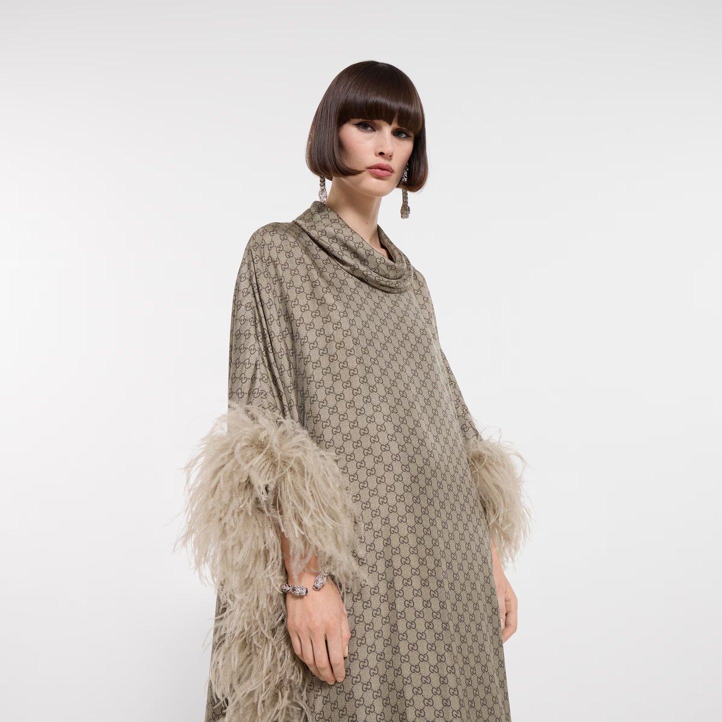Robe longue en twill de soie imprimé
