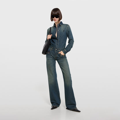Chemise en denim de coton avec broderie