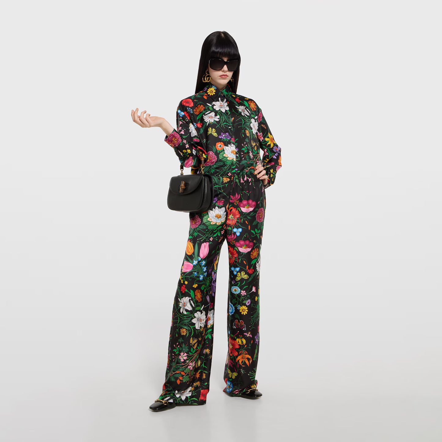 Pantalon en twill de soie imprimé